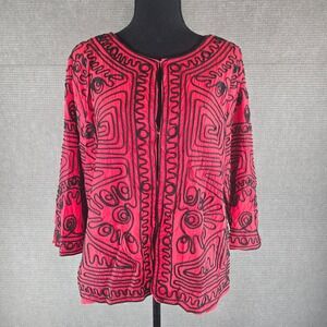 Izaro Womens XL Red Black Soutache Embroidered Open Front Topper Jacket